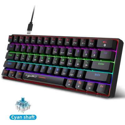 Black 60% Portable LED Backlit Mechanical Gaming Keyboard