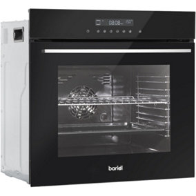 Black 60cm Integrated Fan Assisted Electric Oven 72L Wall Mounted Built-In Grill