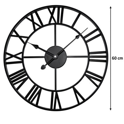 Black 60CM Large Skeleton Metal Roman Wall Clock