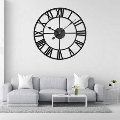 Black 60CM Large Skeleton Metal Roman Wall Clock