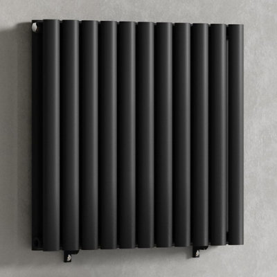 Black 660 x 600 mm Modern Horizontal Column Designer Radiator Oval Double Panel Radiator Heater