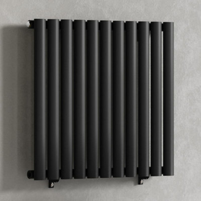 Black 660 x 600 mm Modern Horizontal Column Designer Radiator Oval Single Panel Radiator Heater