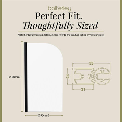 Black 6mm Toughened Safety Glass Straight Reversible Bath Screen - 3