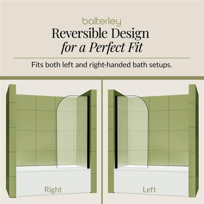 Black 6mm Toughened Safety Glass Straight Reversible Bath Screen - 5