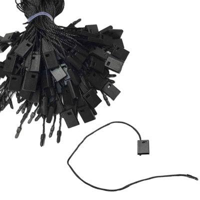 Black 7 Inch Nylon String Hang Tag with Snap Lock Pin, 100pcs