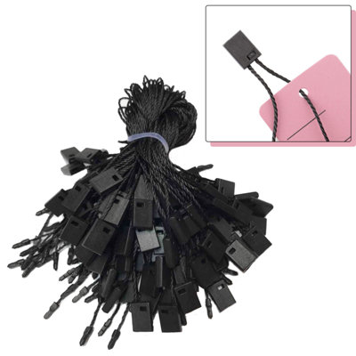 Black 7 Inch Nylon String Hang Tag with Snap Lock Pin, 100pcs