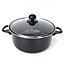 Black 7 Piece Non Stick Cookware Set Cooking Pot Frying Pan Saucepan With Lids