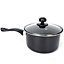 Black 7 Piece Non Stick Cookware Set Cooking Pot Frying Pan Saucepan With Lids