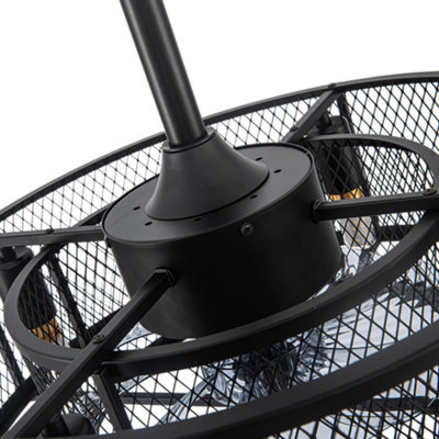 Black 8 Blade Industrial Metal Ceiling Fan Lights with Remote Control 3 ...