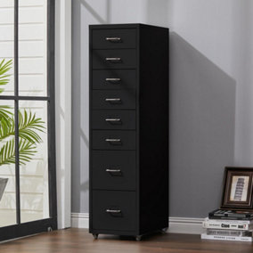 Black 8 Drawer Chest Metal Movable Office Storage File Cabinet with Wheels H 1091 mm