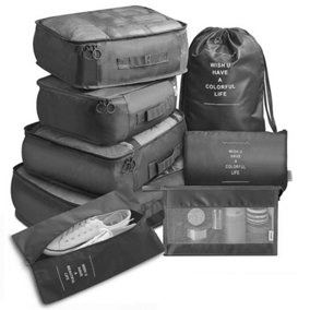 Black 8 Piece Portable Travel Luggage Set