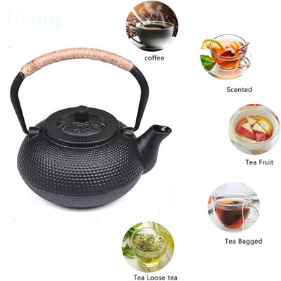 Black 800ml Stovetop Tetsubin Teapot Japanese Style Cast Iron Kettle Tea Pot