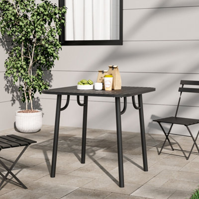 Black 80cm W Outdoor Garden Dining Table with Metal Slatted Top