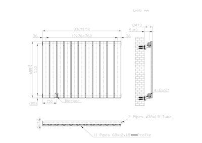 Black 832 x 600 mm Modern Vertical Flat Panel Designer Radiator Single ...