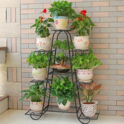 Black 9 Shelf Metal Floorstanding Indoor Plant Stand Display Shelf 120cm