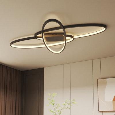 Black 90cm Minimalistic Unique Oval LED Semi Flush Dimmable Ceiling Light