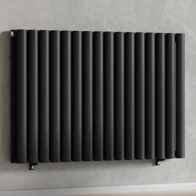 Black 960 x 600 mm Modern Horizontal Column Designer Radiator Oval Double Panel Radiator Heater