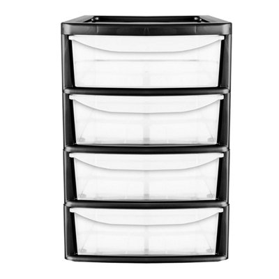 Black A4 Desktop Bedside 4 Pull Out Storage Tower Units With Clear Drawers For Home Office