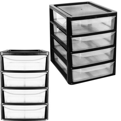 Black A4 Desktop Bedside 4 Pull Out Storage Tower Units With Clear Drawers For Home Office