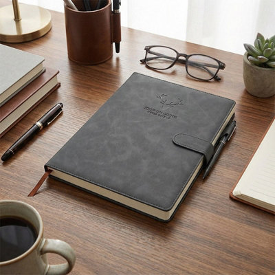 Black A4 Faux Leather Journal Notebook