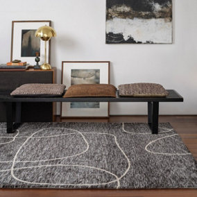 Black Abstract Modern Easy to clean Rug For Bedroom & Living Room-160cm X 230cm