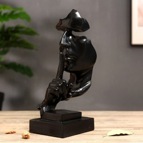 Black Abstract Silence is Gold Resin Thinker Statue