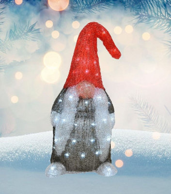Black Acrylic Gonk Christmas Light Figurine 60 Bright White LEDs Xmas Gnome 44cm