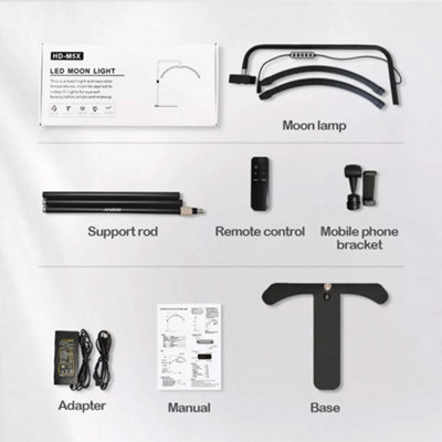 Black Adjustable Height LED Floor Lamp - Half-Moon Task Light (36W ...