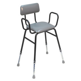 Black Adjustable Height Perching Stool - Arms and Backrest - Tubular Steel Frame