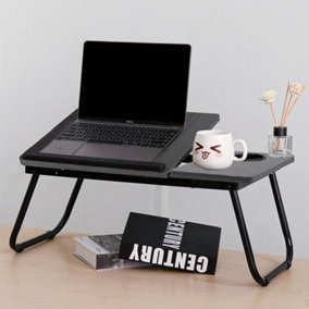 Black Adjustable Laptop Bed Desk Foldable Lap Desk Stand with Cup Holder