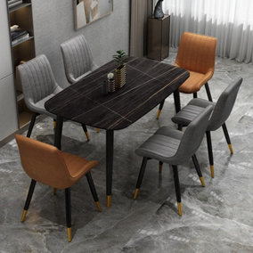 Black Alexander Marble Dining Table with Black Gold Legs L130cm W80cm Heavy duty Table