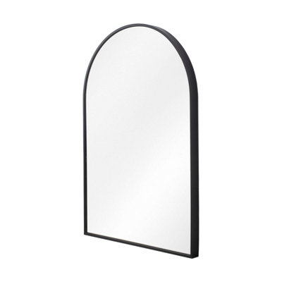 Black Aluminium Alloy Arched Bathroom Mirror HD Float Glass Wall Mount Vanity Mirror 50x80cm