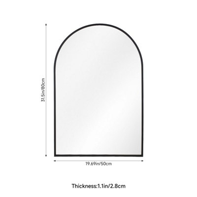 Black Aluminium Alloy Arched Bathroom Mirror HD Float Glass Wall Mount Vanity Mirror 50x80cm