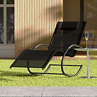 Black Aluminium Frame Garden Sun Lounger Patio Rocking Chair with Pillow