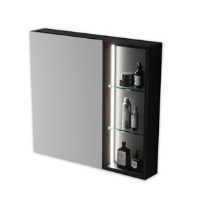 Black Aluminum LED Mirror Cabinet Sleek Rectangular Design 75x68 cm