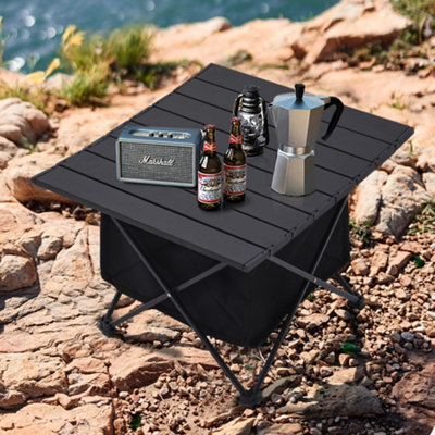 Black Aluminum Portable Roll-Top Picnic Table with Storage Basket