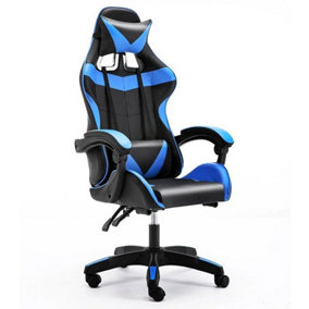 Black and Blue Color PU Leather Ergonomic Computer Office Desk Chair Reclining backrest Adjustable lumbar cushion