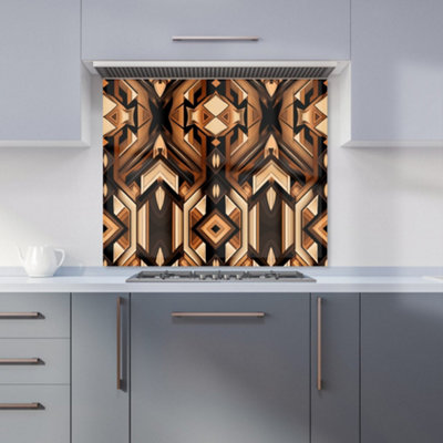 Black And Brown Intricate Pattern Premium Glass Kitchen Splashback W600mm x H600mm