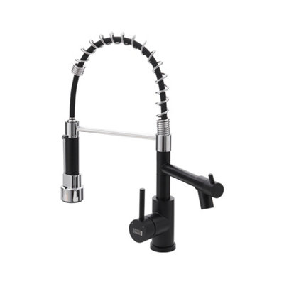 Black and Chrome Effect Stainless Steel Side Lever Kitchen Spring Neck Dual Spouts Kitchen Tap Mixer Tap