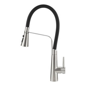 Black and Chrome Stainless Steel Flexible Silicone Pull-Down Kitchen Faucet