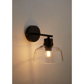 BLACK AND CLEAR GLASS DOME WALL LIGHT