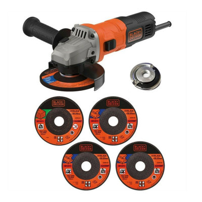 Black and Decker 240v 115mm 4.5" Angle Grinder 5 Discs + Flange Nut BEG010A5-GB