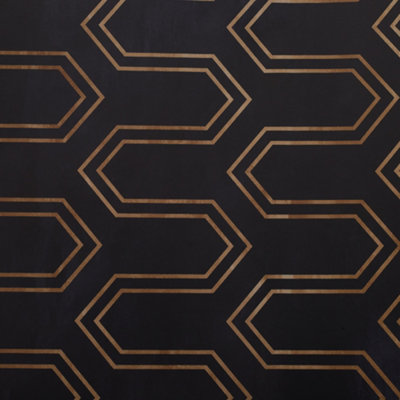 Black and Gold Geometric Fabric Textured Wallpaper Roll 120cm (L)