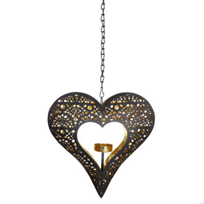 Black and Gold Hanging Heart Decorative Tealight Tealight Holders
