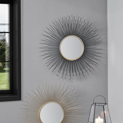 Black and Gold Metal Starburst Design Round Wall Mirror