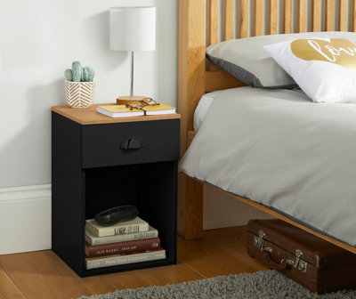 Black and store oak bedside table