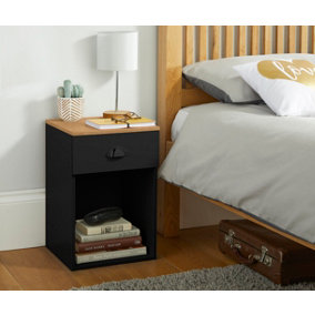 Black and Oak Effect 1 Drawer Bedside Cabinet