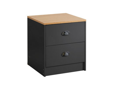 Black and Oak Effect 2 Drawer Bedside Cabinet DIY at B Q