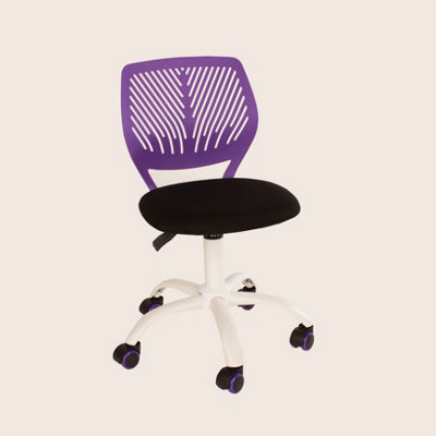 Black and Purple Compact Teenage study chair, purple seat back, black fabric seat with white base