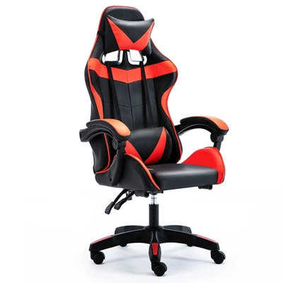 Black and Red Color PU Leather Ergonomic Computer Office Desk